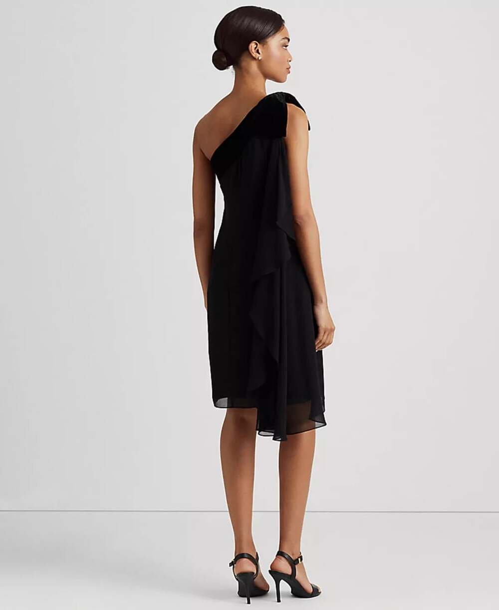 NEW! Lauren Ralph Lauren Women's 12 Chiffon One Shoulder Dress NWT $175 - Picture 2 of 4